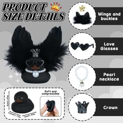 Car Ducks Rubber Duck Car Ornaments, Red Angel Feather Duck with Crown, Sunglasses, Red Wings & Pearl Necklace, for Women, Office, and Home Decor in Saudi Arabia
