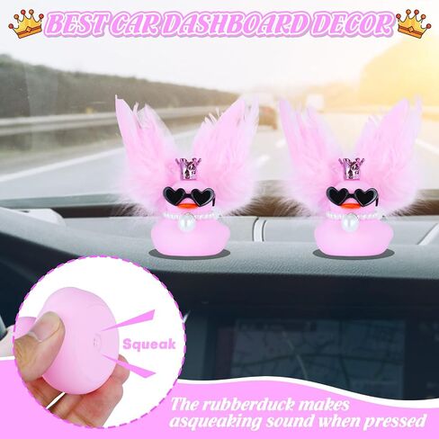Car Ducks Rubber Duck Car Ornaments, Red Angel Feather Duck with Crown, Sunglasses, Red Wings & Pearl Necklace, for Women, Office, and Home Decor in Saudi Arabia