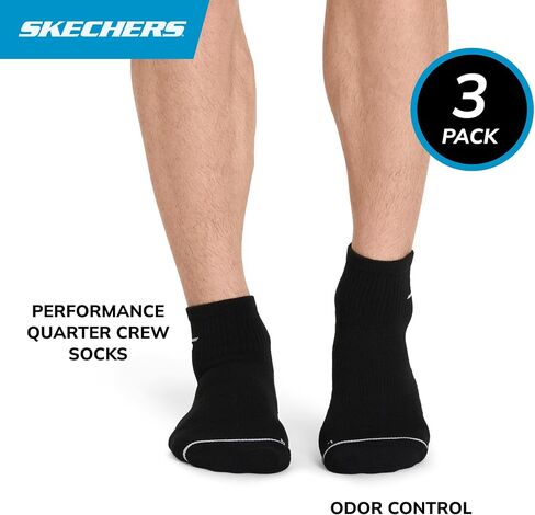 جوارب Skechers الرجالية المكونة من 3 قطع من جوارب Pickleball Quarter Crew، التحكم في الرائحة، تهوية شبكية، أبيض، 10-13 in Saudi Arabia