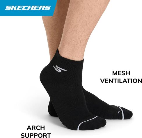 جوارب Skechers الرجالية المكونة من 3 قطع من جوارب Pickleball Quarter Crew، التحكم في الرائحة، تهوية شبكية، أبيض، 10-13 in Saudi Arabia