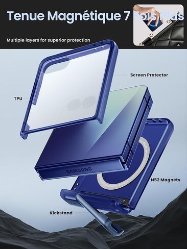 i-Blason for Samsung Galaxy Z Flip 7 Case with Stand [Tempered Glass Screen Protector] [Hinge Protection] [Support Wireless Charging] Slim Matte Protective Magnetic Phone Case for Z Flip 7, Clear in Saudi Arabia