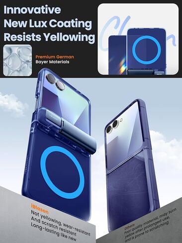i-Blason for Samsung Galaxy Z Flip 7 Case with Stand [Tempered Glass Screen Protector] [Hinge Protection] [Support Wireless Charging] Slim Matte Protective Magnetic Phone Case for Z Flip 7, Clear in Saudi Arabia