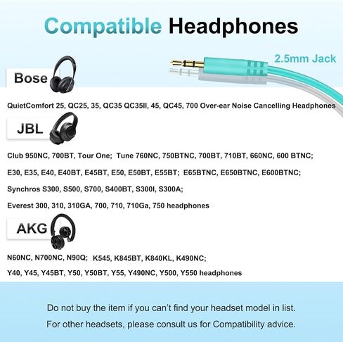 Replacement Audio Cable Cord for Bose Headphones Aux Wire 3.5mm to 2.5mm Compatible with Bose 700 Quietcomfort 25 QC25 35 QC35 QC35II 45 QC45 JBL Tune 710BT 660NC 760NC Headphones (No Mic) in Saudi Arabia