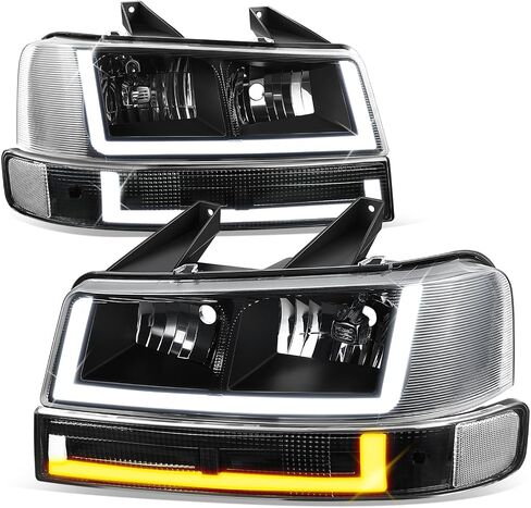 Auto Dynasty Headlights and Bumper Lamps Compatible with 03-24 Chevy Express GMC Savana 1500-4500, with Switchback E-LED DRL Running lights, Driver and Passenger Side, Smoked Lens Clear Corner in Saudi Arabia