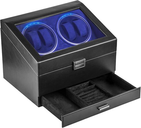 Watch Winders for 4 Automatic Watches,Automatic Watch Winder with Watch Holders and Jewelry Drawer,Quiet Motor (<5dB),Built-in Illumination (Brown) in Saudi Arabia