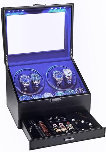 Watch Winders for 4 Automatic Watches,Automatic Watch Winder with Watch Holders and Jewelry Drawer,Quiet Motor (<5dB),Built-in Illumination (Brown) in Saudi Arabia