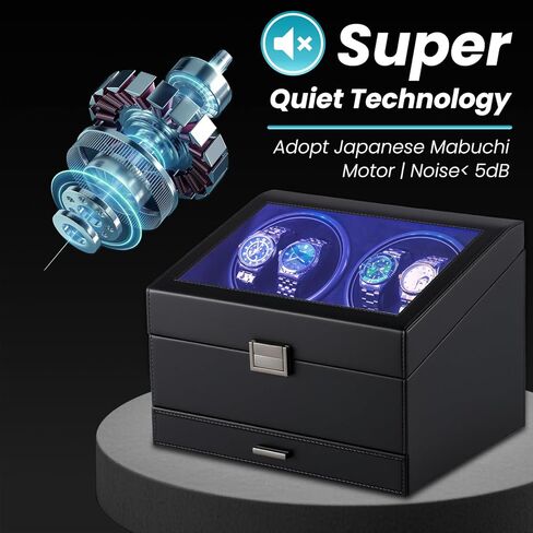 Watch Winders for 4 Automatic Watches,Automatic Watch Winder with Watch Holders and Jewelry Drawer,Quiet Motor (<5dB),Built-in Illumination (Brown) in Saudi Arabia