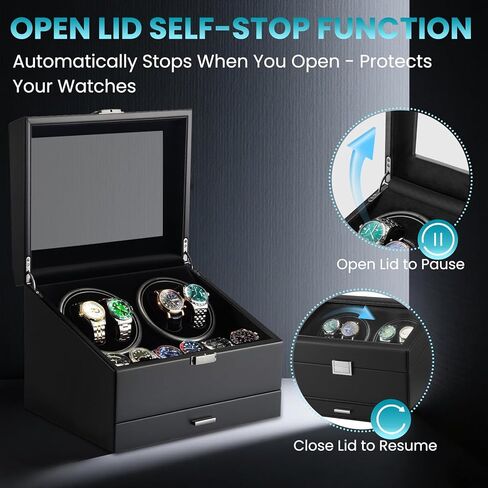 Watch Winders for 4 Automatic Watches,Automatic Watch Winder with Watch Holders and Jewelry Drawer,Quiet Motor (<5dB),Built-in Illumination (Brown) in Saudi Arabia