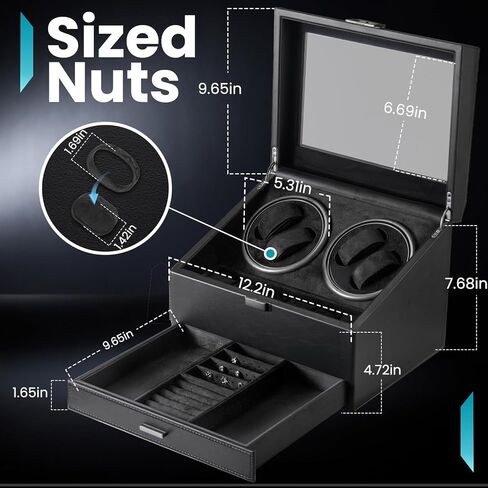 Watch Winders for 4 Automatic Watches,Automatic Watch Winder with Watch Holders and Jewelry Drawer,Quiet Motor (<5dB),Built-in Illumination (Brown) in Saudi Arabia