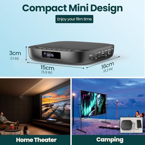 Mini DVD Player with HDMI, Small DVD Player That Plays All Regions and Formats, DVD CD Players for TV Support 1080P Video, AV Output, USB/TF Card Input, Remote Control in Kuwait