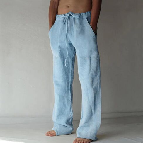 Men's Casual Loose Fit Pants Drawstring Comfy Beach Pants in Saudi Arabia
