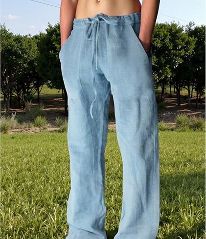 Men's Casual Loose Fit Pants Drawstring Comfy Beach Pants in Saudi Arabia