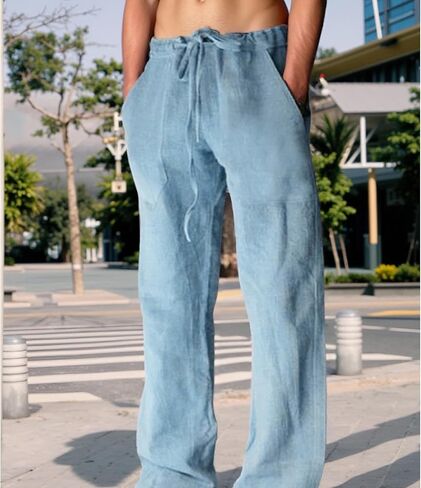 Men's Casual Loose Fit Pants Drawstring Comfy Beach Pants in Saudi Arabia
