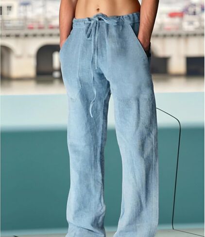 Men's Casual Loose Fit Pants Drawstring Comfy Beach Pants in Saudi Arabia