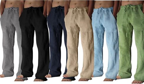 Men's Casual Loose Fit Pants Drawstring Comfy Beach Pants in Saudi Arabia