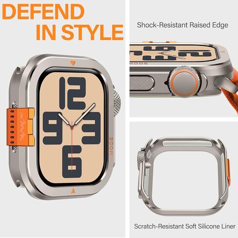 2 في 1 علبة معدنية متوافقة مع Apple Watch Ultra 2/Ultra 49mm ، المصد المعدني الواقي الوعرة مع الغطاء الخلفي لـ IWatch 49mm ، التيتانيوم الطبيعي in Kuwait
