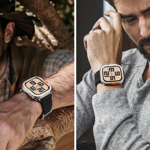 2 في 1 علبة معدنية متوافقة مع Apple Watch Ultra 2/Ultra 49mm ، المصد المعدني الواقي الوعرة مع الغطاء الخلفي لـ IWatch 49mm ، التيتانيوم الطبيعي in Kuwait