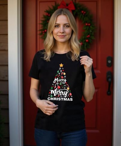 Family Christmas Shirts Merry and Bright Shirt for Couple Outfit Tee Parent-Child Short Sleeves Christmas Tree T-Shirts Top in Kuwait