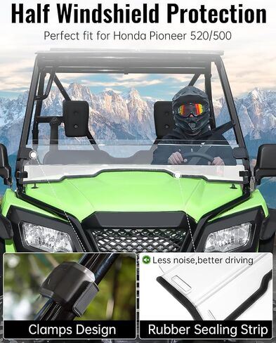 زجاج أمامي كامل لسيارة Honda Pioneer 520 500 2015-2025، زجاج أمامي شفاف مطلي بالصلب بفتحات تهوية كاملة للزجاج الأمامي لسيارة Honda Pioneer 520 2021-2023 2025/ Pioneer 500 2015-2023 in Kuwait