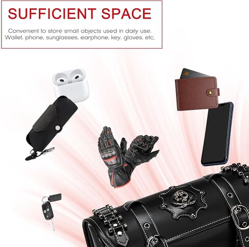 Motorcycle Tool Bag - PU Leather Front Fork & Handlebar Saddlebag with Skull Design, Waterproof Universal Fit for Harley Bikes (Round Skull Badge, 2 Mounting Straps). in Saudi Arabia