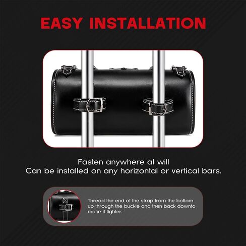 Motorcycle Tool Bag - PU Leather Front Fork & Handlebar Saddlebag with Skull Design, Waterproof Universal Fit for Harley Bikes (Round Skull Badge, 2 Mounting Straps). in Saudi Arabia