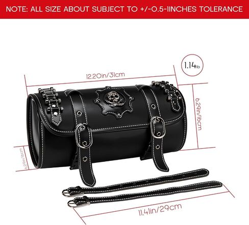 Motorcycle Tool Bag - PU Leather Front Fork & Handlebar Saddlebag with Skull Design, Waterproof Universal Fit for Harley Bikes (Round Skull Badge, 2 Mounting Straps). in Saudi Arabia