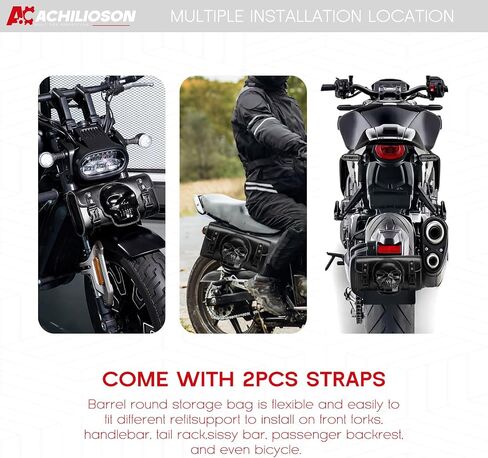 Motorcycle Tool Bag - PU Leather Front Fork & Handlebar Saddlebag with Skull Design, Waterproof Universal Fit for Harley Bikes (Round Skull Badge, 2 Mounting Straps). in Kuwait