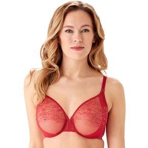 Gossard Women's Glossies Lace Semi-Sheer Underwire Bra- Everyday Basic, Adjustable Straps, Red (Chilli Red), 32FF in Kuwait