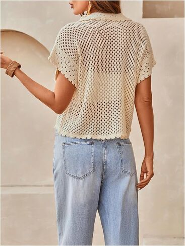GORGLITTER Women's Summer Oversized Cardigans Short Sleeve Lightweight Button Up Crochet Tops in Saudi Arabia
