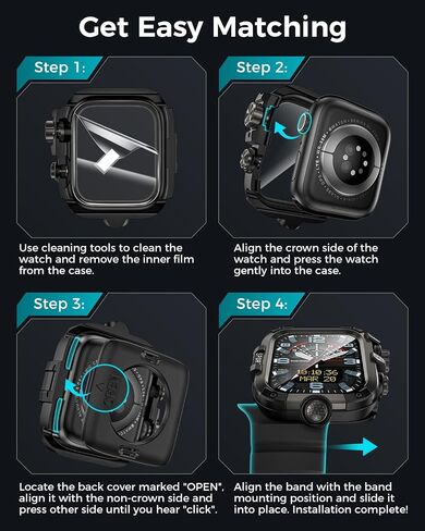 Goton Rugged Case and Band Kit لـ Apple Watch 49mm 46mm 44mm 45mm 45 مم مع واقي الشاشة ، لسلسلة Apple Watch Ultra2/Ultra/S2/SE 10/9/8/7/6/5/4 ، غطاء مصدٍ للمعادن الكامل+PC مع شريط السيليكون in Saudi Arabia