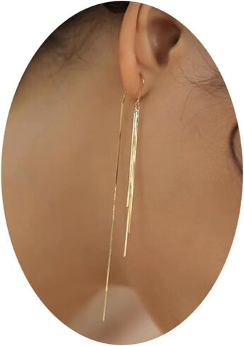 أقراط متدلية بخيوط ذهبية للنساء أقراط متدلية فضية طويلة بشرابة مبهرة لحفلات الزفاف والحفلة الراقصة in Kuwait