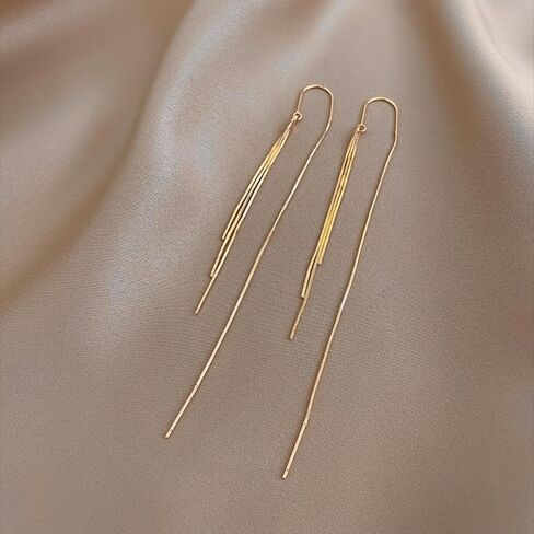 أقراط متدلية بخيوط ذهبية للنساء أقراط متدلية فضية طويلة بشرابة مبهرة لحفلات الزفاف والحفلة الراقصة in Kuwait