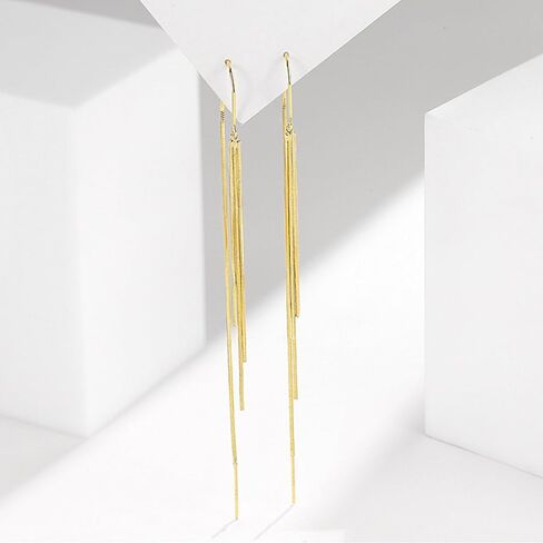 أقراط متدلية بخيوط ذهبية للنساء أقراط متدلية فضية طويلة بشرابة مبهرة لحفلات الزفاف والحفلة الراقصة in Kuwait