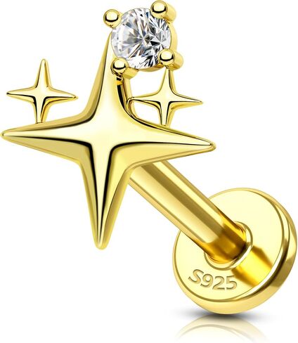 COCHARM 14K Gold Plated Cartilage Earrings Stud 925 Sterling Silver Helix Tragus Lobe Earrings Internally Thread Flat Back Piercing Jewelry Surgical Steel in Saudi Arabia