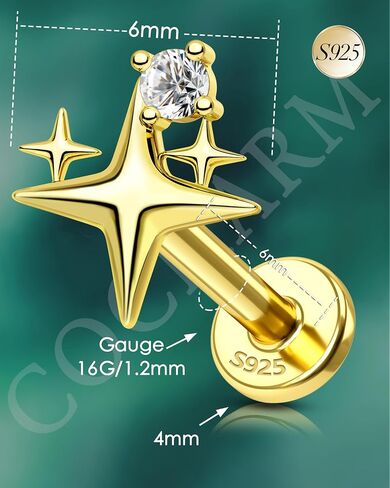 COCHARM 14K Gold Plated Cartilage Earrings Stud 925 Sterling Silver Helix Tragus Lobe Earrings Internally Thread Flat Back Piercing Jewelry Surgical Steel in Saudi Arabia