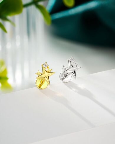 COCHARM 14K Gold Plated Cartilage Earrings Stud 925 Sterling Silver Helix Tragus Lobe Earrings Internally Thread Flat Back Piercing Jewelry Surgical Steel in Saudi Arabia