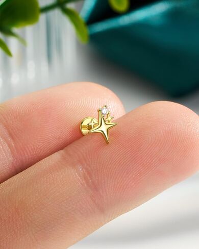 COCHARM 14K Gold Plated Cartilage Earrings Stud 925 Sterling Silver Helix Tragus Lobe Earrings Internally Thread Flat Back Piercing Jewelry Surgical Steel in Saudi Arabia