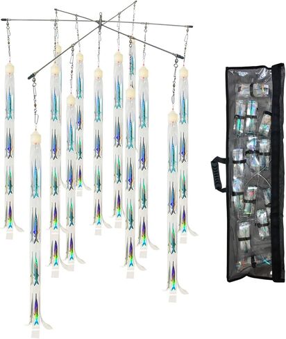 VIKETECH Offshore Holographic Fishing Dredge Teaser Marlin Tuna Mahi Wahoo | 12/24/36inch stainless bar, 7/13 drops, flash strips, 300lb mono & snap swivels, sailfish attractor, for saltwater trolling in Saudi Arabia
