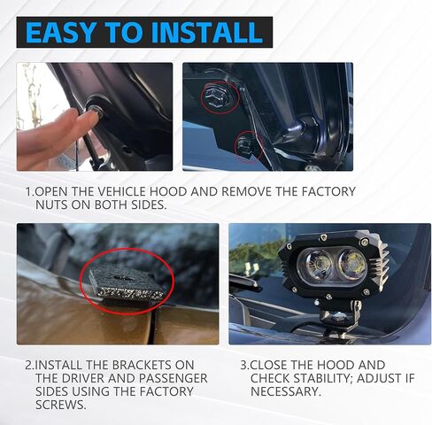 Hood Hinges Ditch Light Brackets Compatible with 2015-2022 Chevy Chevrolet Colorado & 2015-2021 GMC Canyon, Mount Lighting Bracket Kit for Auxiliary Off Road LED Work Pod Light (2PCS, Black) in Saudi Arabia