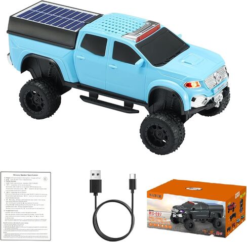WS-697 Pickup Truck Bluetooth Replica Speaker-Solar Wireless Care مع مصابيح LED ، استريو TWS ، راديو FM ، تشغيل USB/TF ، مكالمة خالية من اليدين ، شحن النوع C ، الميكروفون (الأحمر) in Kuwait