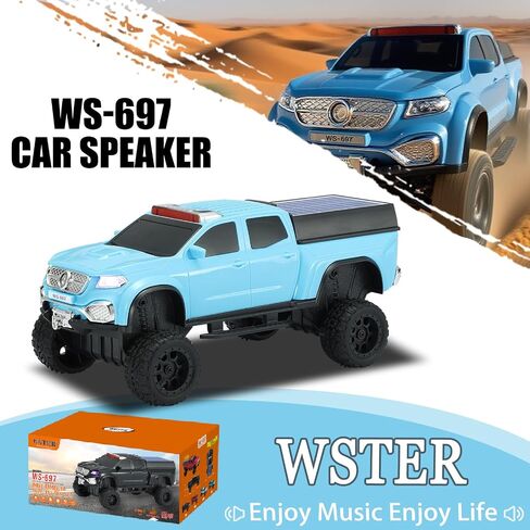 WS-697 Pickup Truck Bluetooth Replica Speaker-Solar Wireless Care مع مصابيح LED ، استريو TWS ، راديو FM ، تشغيل USB/TF ، مكالمة خالية من اليدين ، شحن النوع C ، الميكروفون (الأحمر) in Kuwait