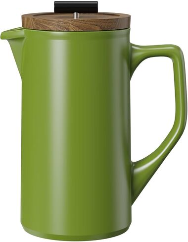 DHPO Ceramic French Press Coffee Maker ، 22 أونصة قهوة الصحافة الدليل مع غطاء خشب الجوز ، مرشح الفولاذ المقاوم للصدأ من طراز الطعام مع شاشة مزدوجة لتناول القهوة والشاي الفضفاض ، وصندوق الهدايا ، والأسود in Kuwait