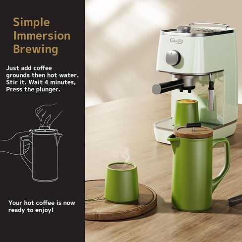 DHPO Ceramic French Press Coffee Maker ، 22 أونصة قهوة الصحافة الدليل مع غطاء خشب الجوز ، مرشح الفولاذ المقاوم للصدأ من طراز الطعام مع شاشة مزدوجة لتناول القهوة والشاي الفضفاض ، وصندوق الهدايا ، والأسود in Kuwait