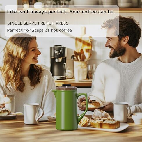 DHPO Ceramic French Press Coffee Maker ، 22 أونصة قهوة الصحافة الدليل مع غطاء خشب الجوز ، مرشح الفولاذ المقاوم للصدأ من طراز الطعام مع شاشة مزدوجة لتناول القهوة والشاي الفضفاض ، وصندوق الهدايا ، والأسود in Kuwait
