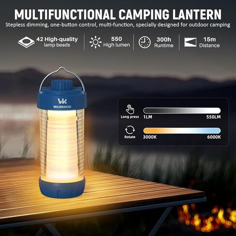 Wurkkos CL01 Camping Lantern قابلة لإعادة شحنها ، 550LM ضوء خيمة مقاوم للماء مع قاعدة مغناطيس ، حتى 300 ساعة في وقت التشغيل ، مصباح يدوي محمول مع ضوء RGB ، ضوء معسكر الطوارئ للإعصار ، المشي لمسافات طويلة ، التخييم in Saudi Arabia