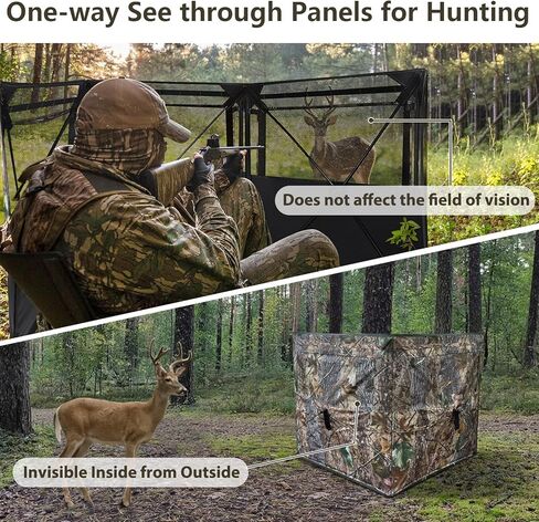 Hunting Blind, 360 Degree See Through Ground Blind, 2/3 Person Pop Up Deer Blinds with Carrying Bag Camouflage Blinds for Deer Turkey Duck in Kuwait