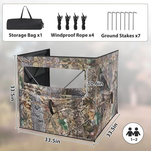 Hunting Blind, 360 Degree See Through Ground Blind, 2/3 Person Pop Up Deer Blinds with Carrying Bag Camouflage Blinds for Deer Turkey Duck in Kuwait