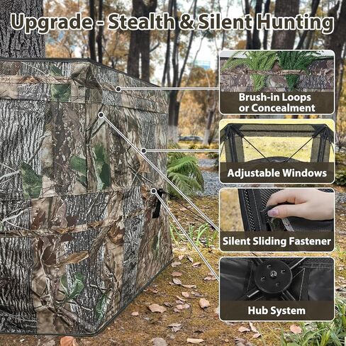 Hunting Blind, 360 Degree See Through Ground Blind, 2/3 Person Pop Up Deer Blinds with Carrying Bag Camouflage Blinds for Deer Turkey Duck in Kuwait
