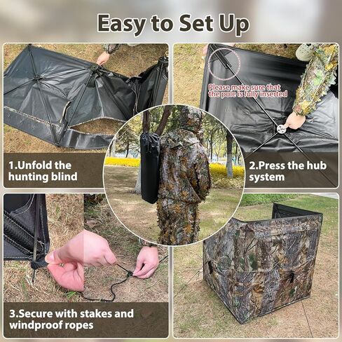 Hunting Blind, 360 Degree See Through Ground Blind, 2/3 Person Pop Up Deer Blinds with Carrying Bag Camouflage Blinds for Deer Turkey Duck in Kuwait