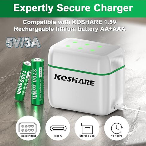 Rechargeable Lithium Battery with Charger,2 Boxes of 16pcs 1.5V 3700mWh AA and 1300mWh AAA High Capacity Li-ion Batteries,Reach up to 1200 Times (Black+Green, (4AA4AAA+8Slot Charger)*2) in Saudi Arabia